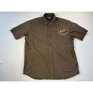 Quiksilver Shirt Mens Large Brown Wreath Logo Print Short Sleeve Button Down L